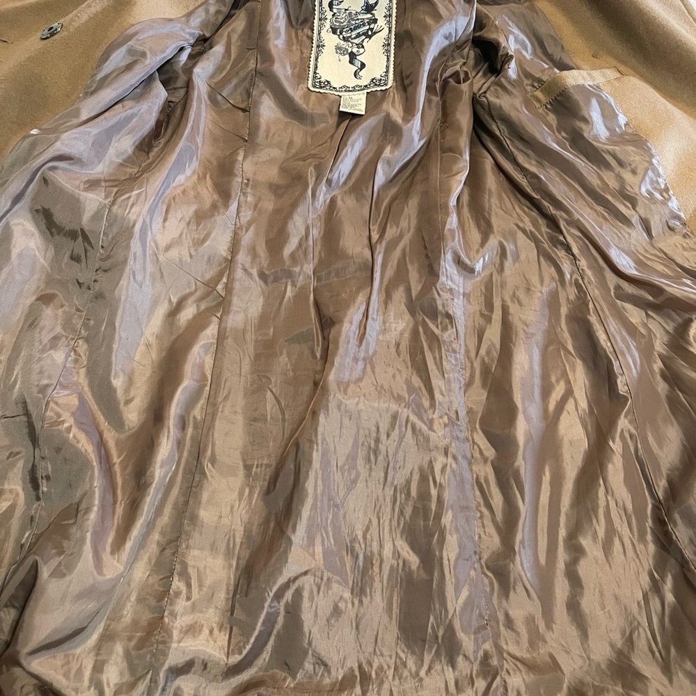 Wool Blend Tan Double-Breasted Coat - Picture 10 of 16